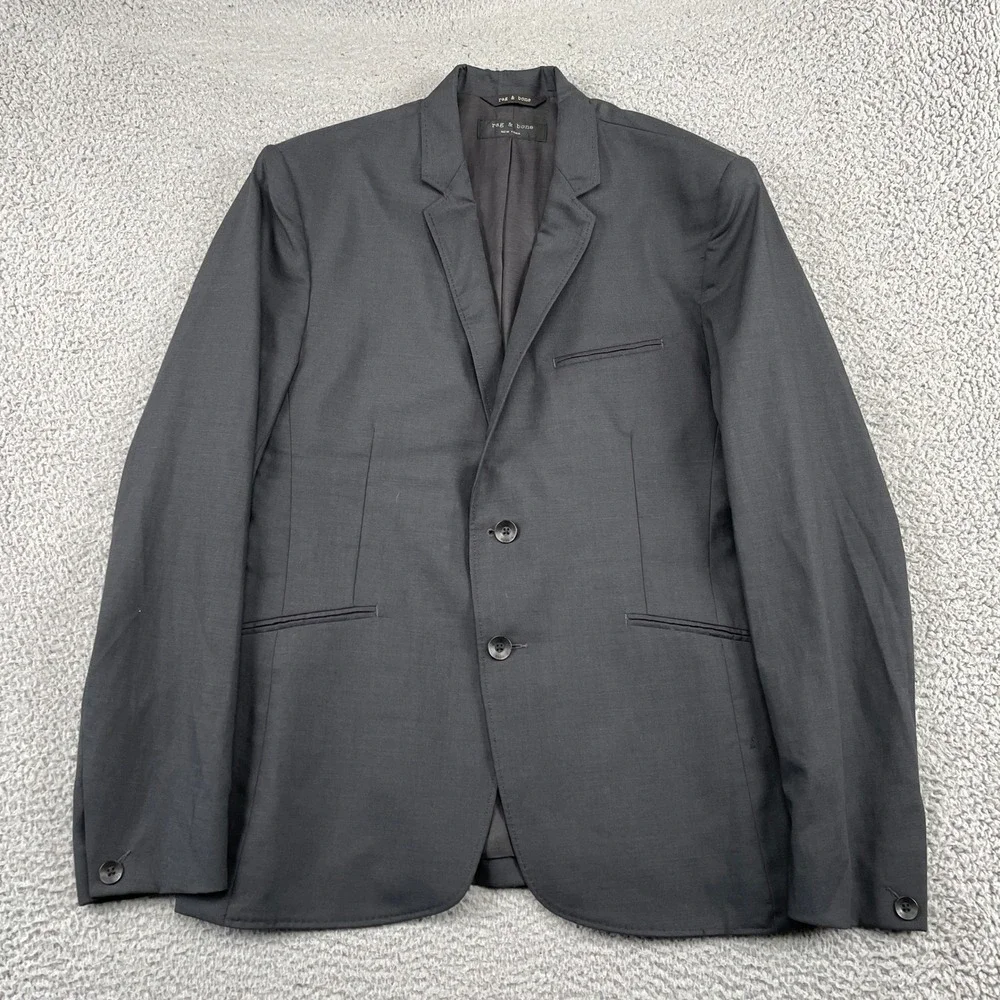 Rag & Bone Blazer Mens 40 Black Phillips Two Button Tailored Sport Coat